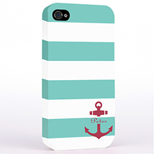 Personalized Aqua Stripe Red Anchor Monogrammed Hard Case Cover