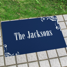 Navy Floral Pattern Personalized Name Door Mat