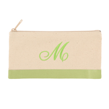 双色苹果绿个性化单面刺绣1个字母帆布拉链化妆包