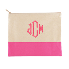 个性化刺绣3个字母粉红色拉链包（19.1cm×22.9cm）