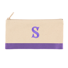 双色紫色个性化单面刺绣1个字母帆布拉链化妆包