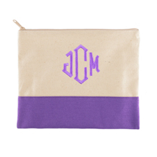 个性化刺绣3个字母紫色拉链包（19.1cm×22.9cm）