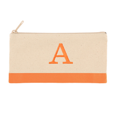 双色橙色个性化单面刺绣1个字母帆布拉链包
