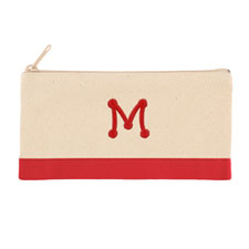 双色红色个性化单面刺绣1个字母帆布拉链化妆包