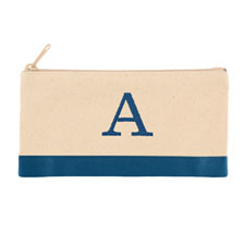 双色蓝色个性化单面刺绣1个字母帆布拉链化妆包