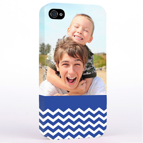 Personalized Blue Chevron Pattern iPhone 4 Hard Case Cover