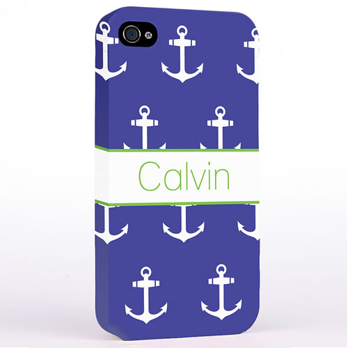 海军蓝和白色锚 哑光表面定制 iPhone手机壳