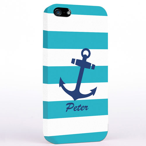 Personalized Navy Anchor Turquoise Strips iPhone Case