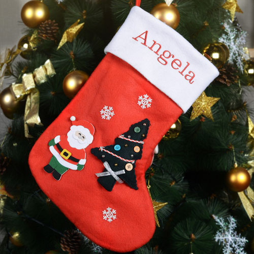 定制可刺绣圣诞树，圣诞老人，雪花的圣诞袜