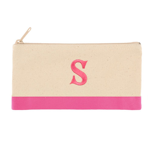 双色粉红色个性化单面刺绣1个字母帆布拉链化妆包