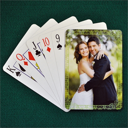 Personalized Poker Size Wedding Green Antique Standard Index Playing Cards