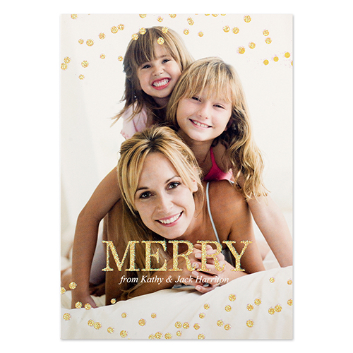 定制个性化圣诞节照片卡，12.7cm×17.8cm金色闪光卡