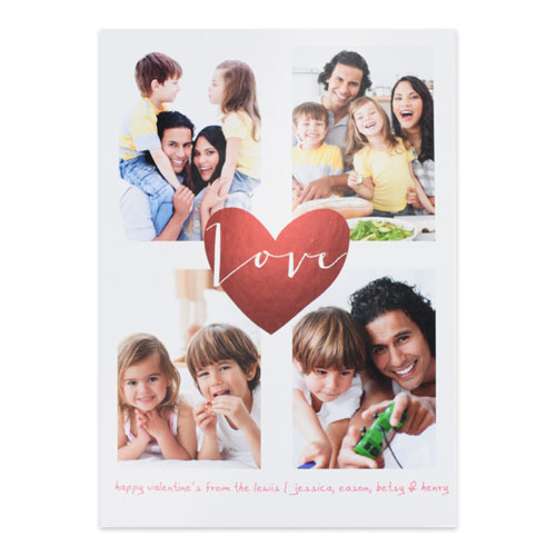 定制个性化情人节照片卡，红色爱心银卡片12.7cm×17.8cm