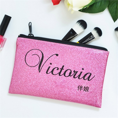 真闪光粉红色个性化化妆包 12.7cm×20.3cm